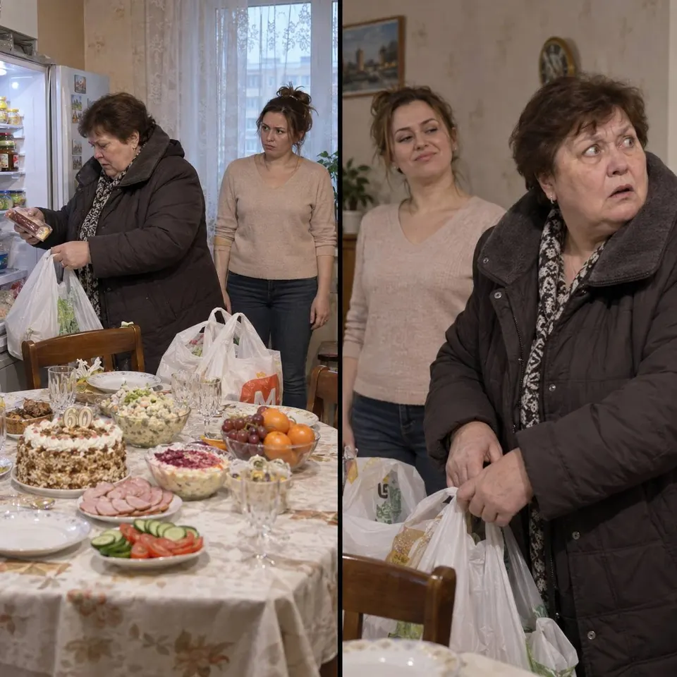 Перед юбилеем Иры свекровь заявила, что Максим не придёт, и стала складывать угощение в сумки, но из спальни вышли гости