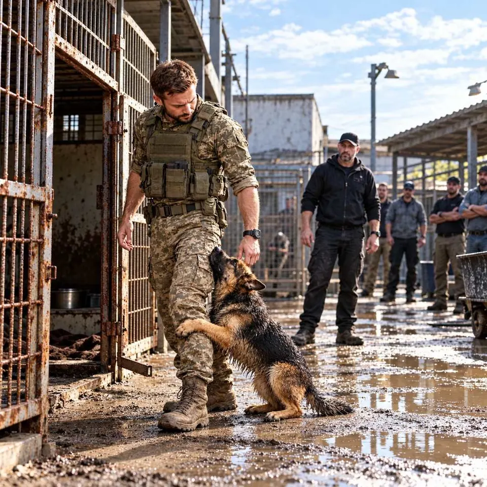 Бывший военный приехал за обученной собакой, но у выхода его ботинок схватил щенок, которого собирались усыпить